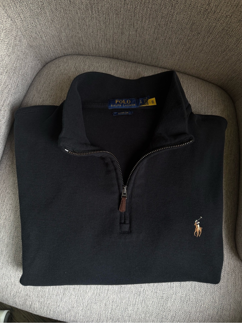 Men’s Ralph Lauren Polo Estate-Rib Cotton Black Zip-Front Pullover Black Large
